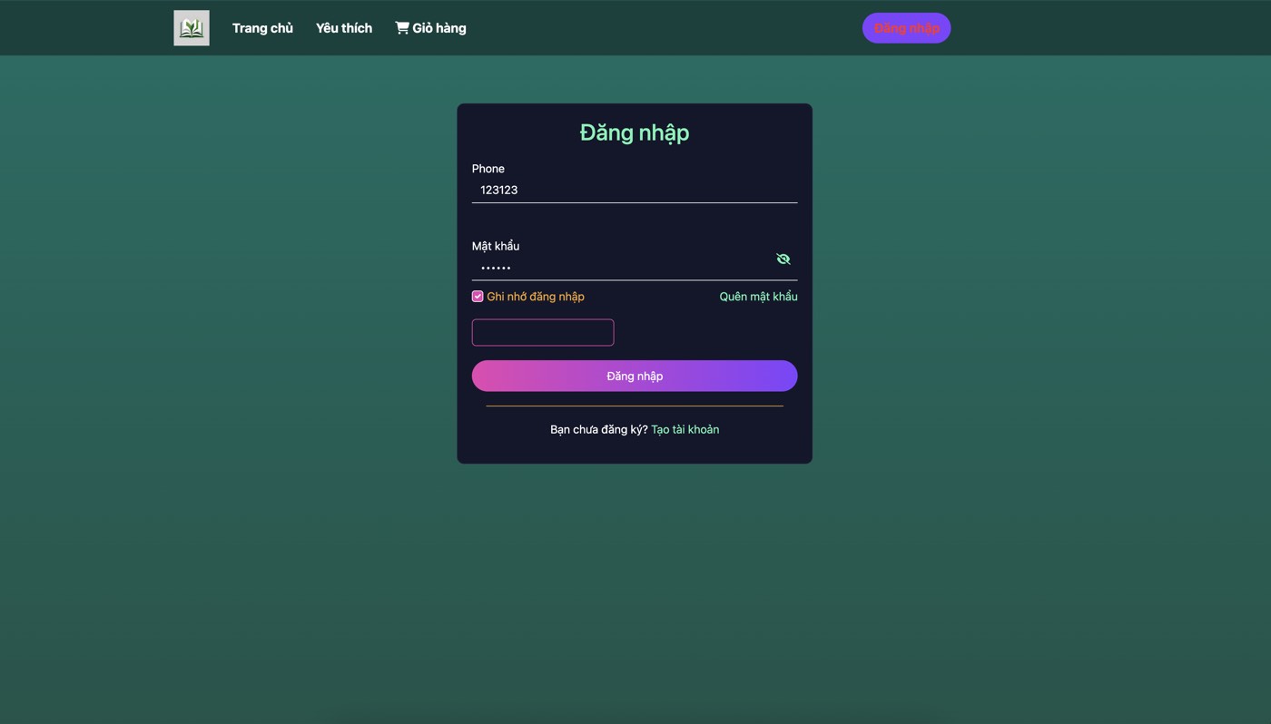 Book Views Online sign-in screen with phone and password fields on a green background
